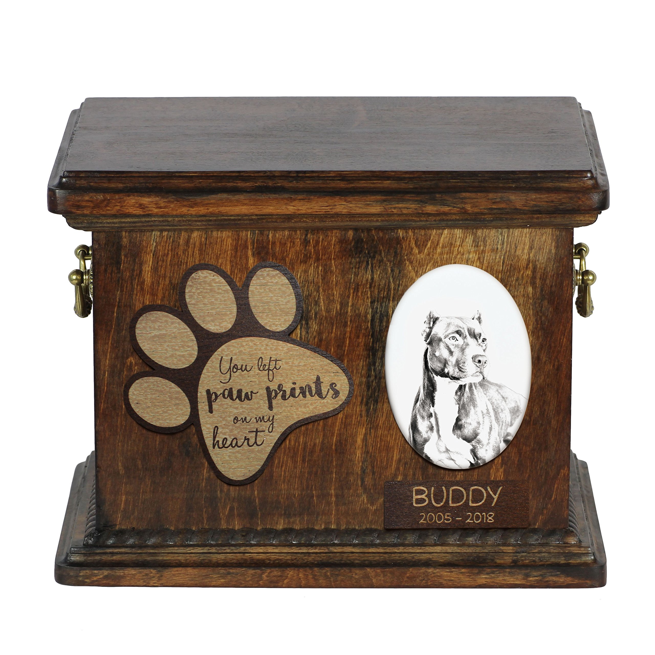 Pit Bull Memorial Urn for Dog Ashes - Ceramic Pet Cremation Urn with Engraved Plate | Perfect for Home Display & Pet Remembrance