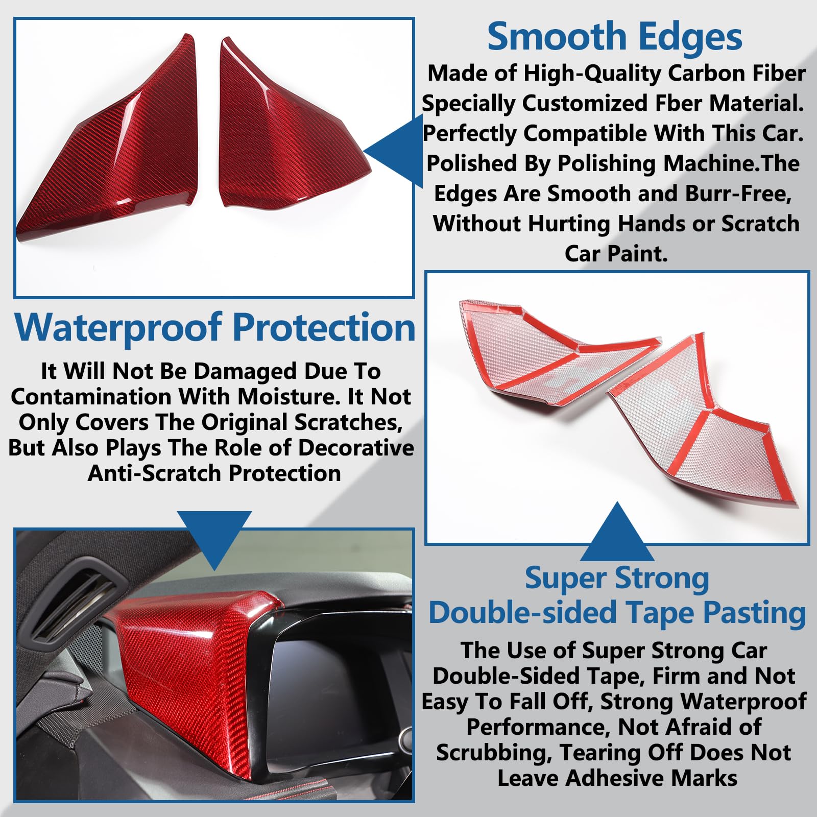 **Real Carbon Fiber Dashboard Panel Cover Trim for Chevrolet Corvette C8 2020-2023 – 2PCS Dash Board Speedometer & Side Instrument Hood Panel (Red Carbon) – Upgrade Interior & Protect from Scratches**