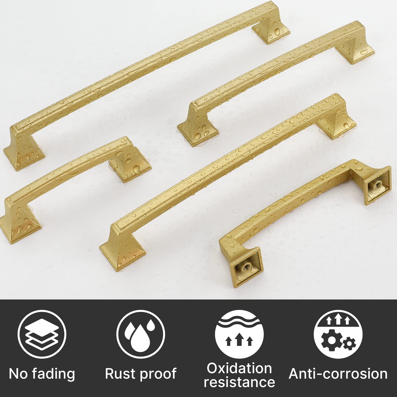 10 Pack Gold Cabinet Handles - 3 Inch Hole Center Modern Square Drawer Pulls for Kitchen, Bathroom, Bedroom - Durable Zinc Alloy Hardware for Dressers & Cabinets - Easy DIY Installation & Home Upgrade