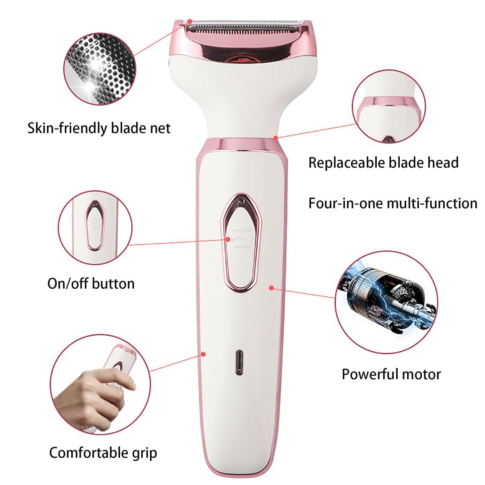 Taletseten 4-in-1 Electric Lady Shaver for Women - Waterproof Women's Shaver with Bikini Trimmer & Facial Hair Remover - Perfect for Legs, Underarms, Bikini Line & Face - Ideal for Travel, Gym & Home Use