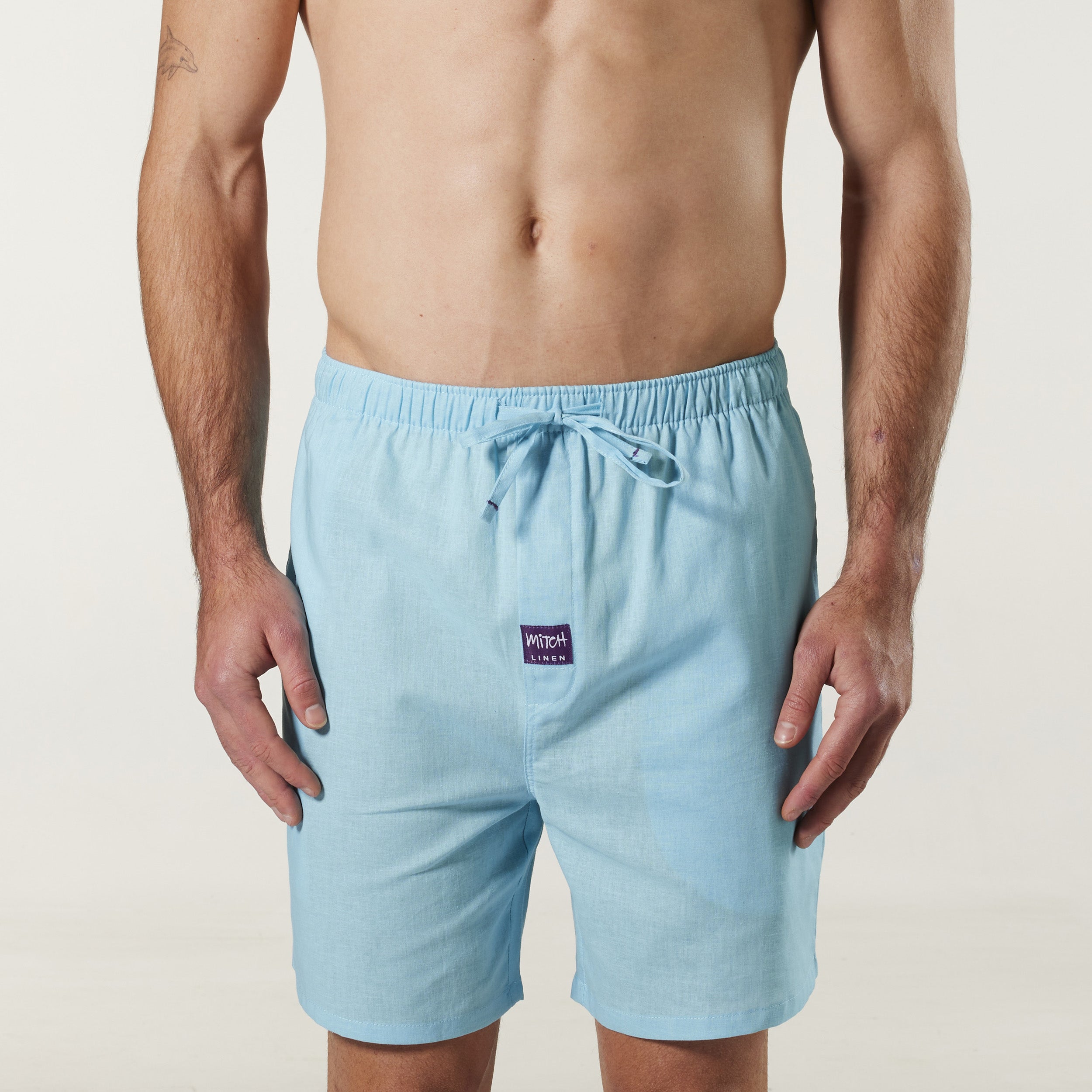 Men's Breathable Linen Blend Sleep Shorts - Sky Blue | Comfortable Lounge & Sleepwear for Summer Nights