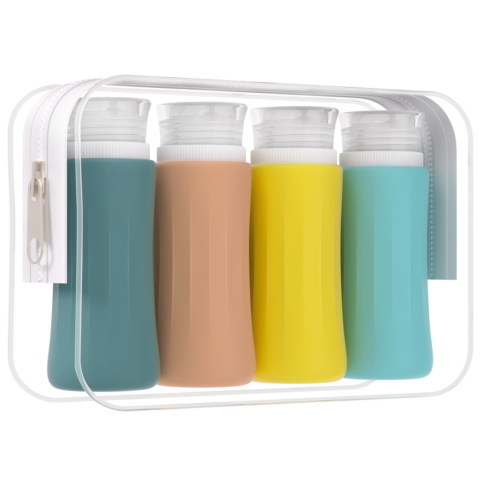 4 Pack TSA Approved Leak Proof Silicone Travel Bottles - BPA Free Toiletries Containers for Shampoo, Conditioner & Lotion - Perfect for Air Travel, Gym & Vacation Essentials