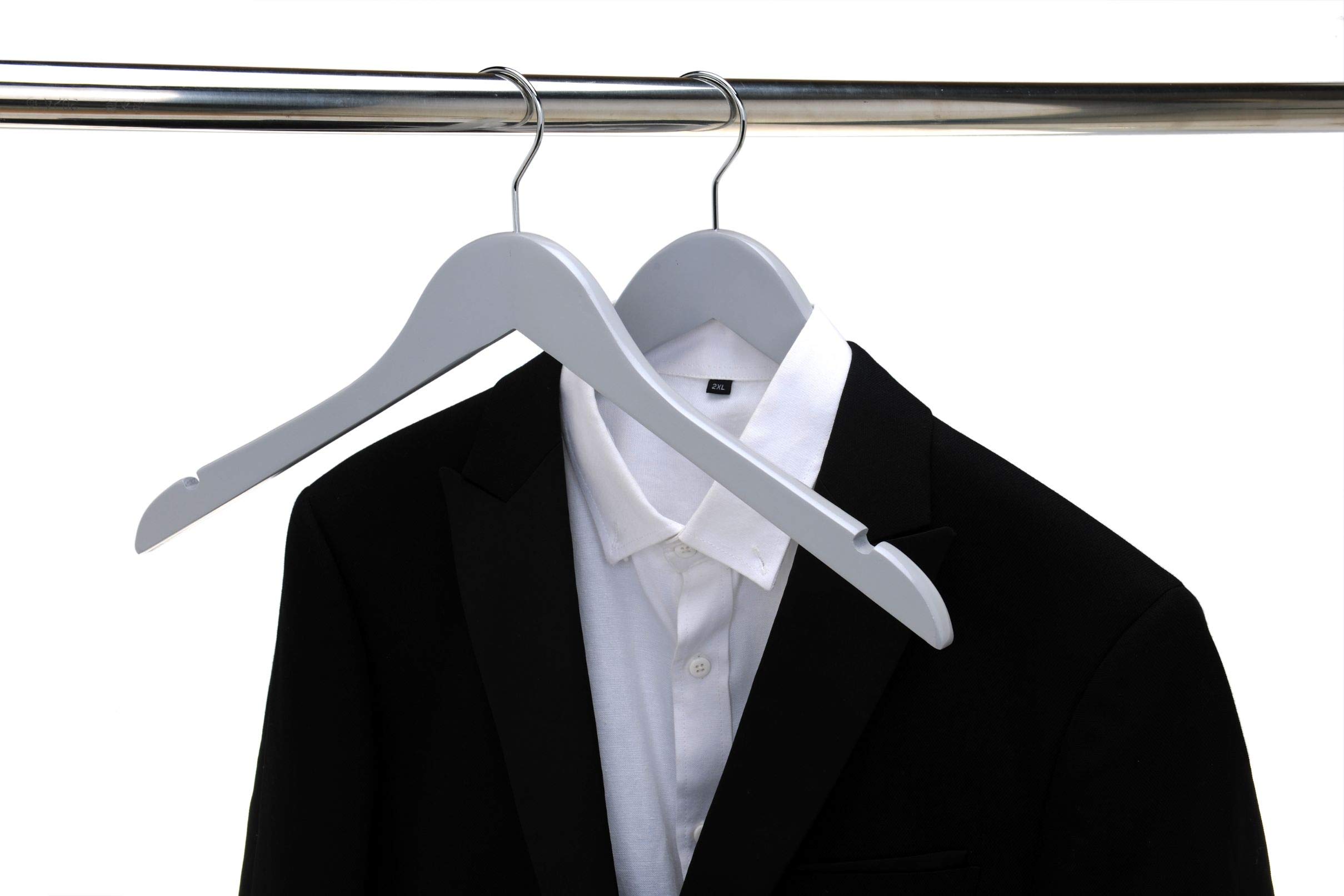 Premium Semi-Curved Wooden Suit Hangers - 10-Pack Smooth Finish Solid Wood Coat Hangers with 360° Swivel Hook for Jackets, Pants & Dresses - Space-Saving Closet Organizer (Gray, 10 Pack) - Perfect for Home, Office & Travel Wardrobe Organization