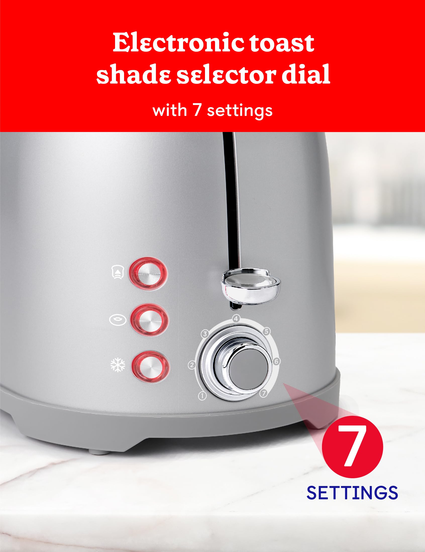 Betty Crocker 2-Slice Multi-Function Toaster with Extra Wide Slots - Perfect for Thick Bread, Bagels & Waffles - Adjustable Toast Shade Control & Slide-Out Crumb Tray - Silver - Ideal for Breakfast, Brunch & Quick Snacks at Home or Office