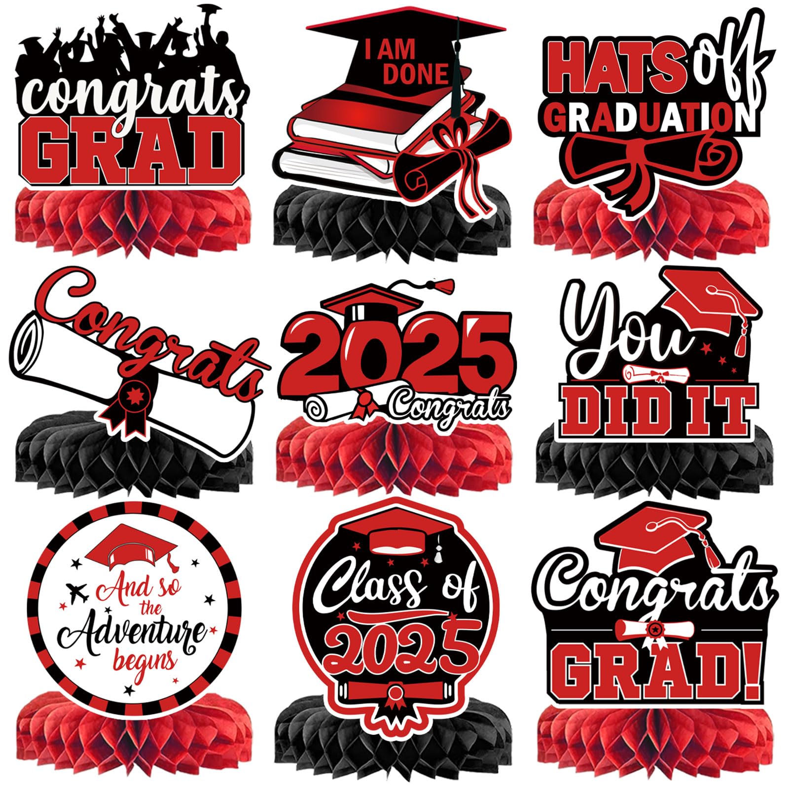 2025 Graduation Table Centerpieces - Red & Black Decor for Class of 2025 Graduation Party | Perfect for Graduation Ceremony Decorations, Banquet Tables, and Commencement Celebrations