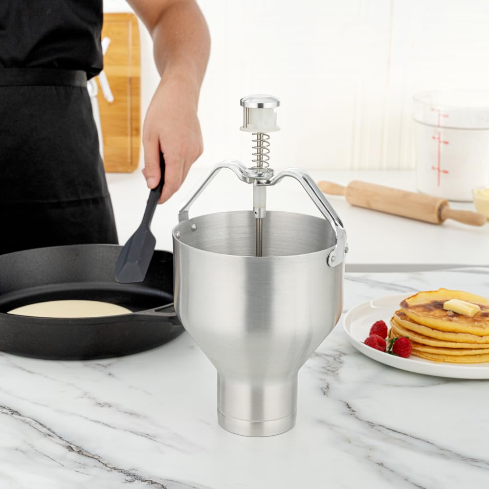 Restaurantware Met Lux 88oz Waffle Batter Dispenser - Durable Pancake Batter Dropper with Portion Control Dial | Easy to Use Aluminum Cupcake & Crepe Batter Dispenser | Perfect for Waffles, Pancakes, Biscuits & Baking at Home or Restaurants