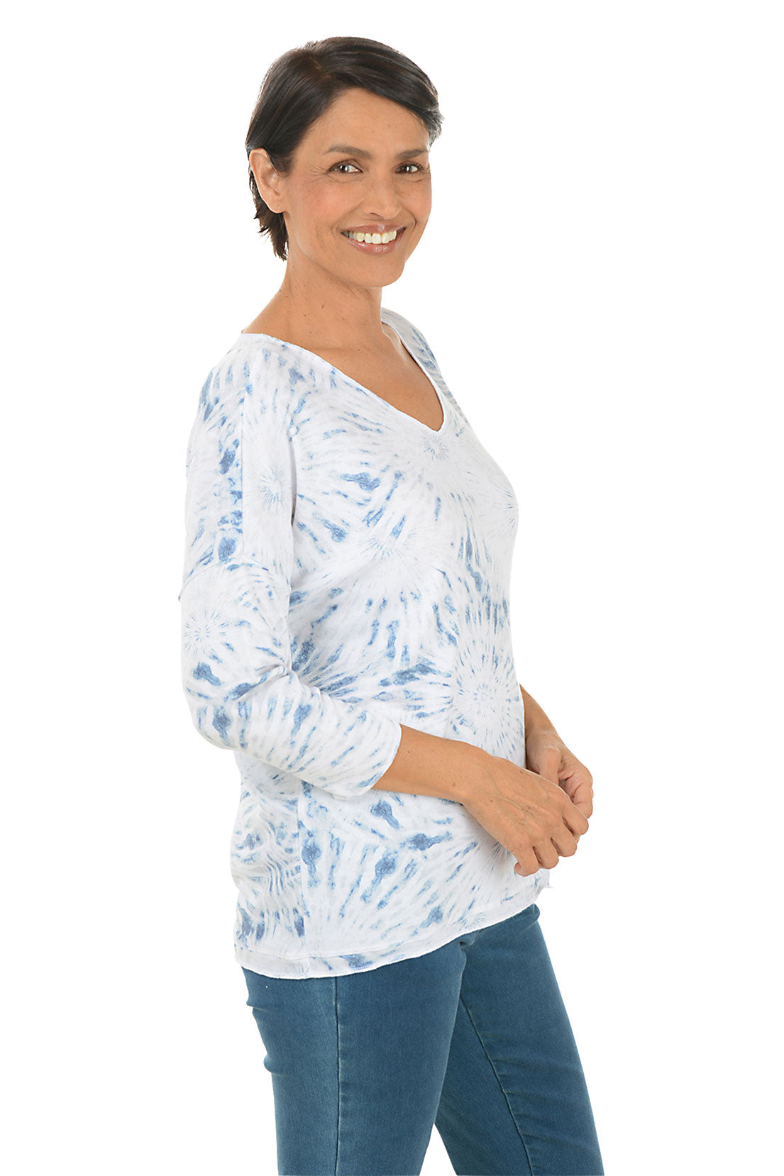Trendy Denim Tie Dye Knit Top for Women - Stylish Casual Shirt for Summer Outfits & Streetwear Fashion