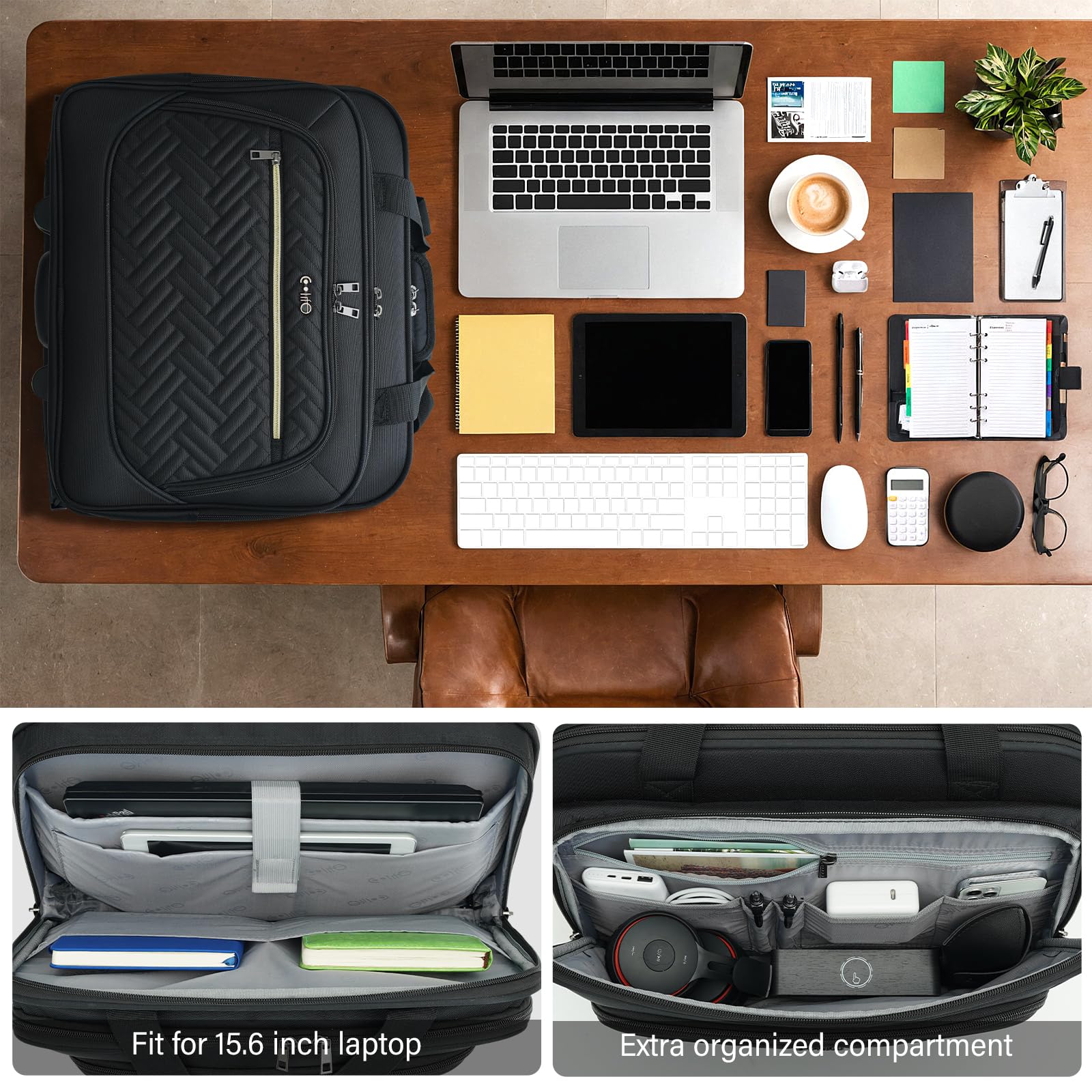 Coolife 17.3 Inch Rolling Laptop Briefcase Bag with Wheels - Durable Mobile Office Laptop Case for Business Travel & Daily Commute