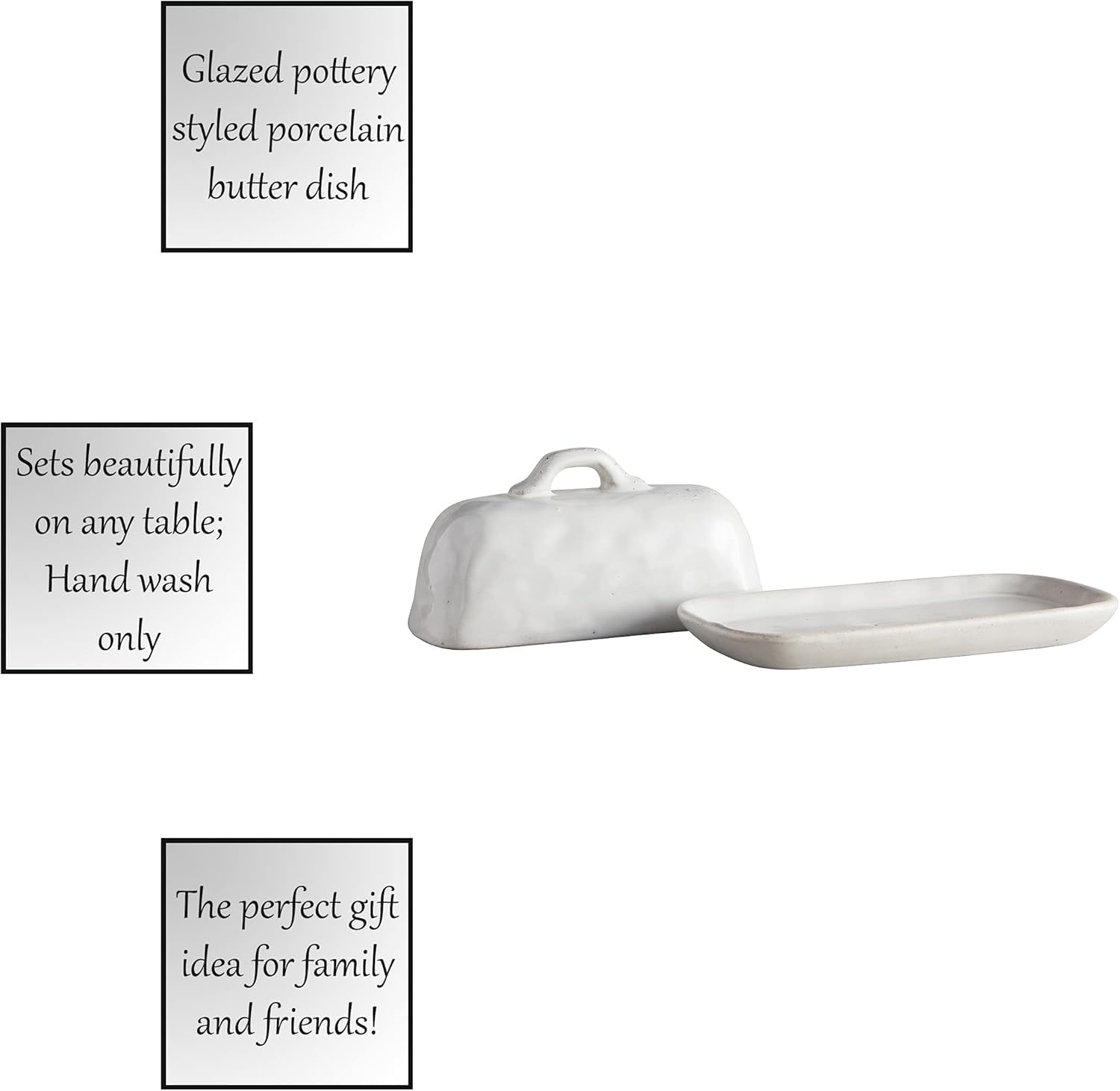 47th & Main Classic White Porcelain Butter Dish - Glazed Pottery Style - Perfect for Dining Tables, Breakfast Nooks & Kitchen Countertop Storage