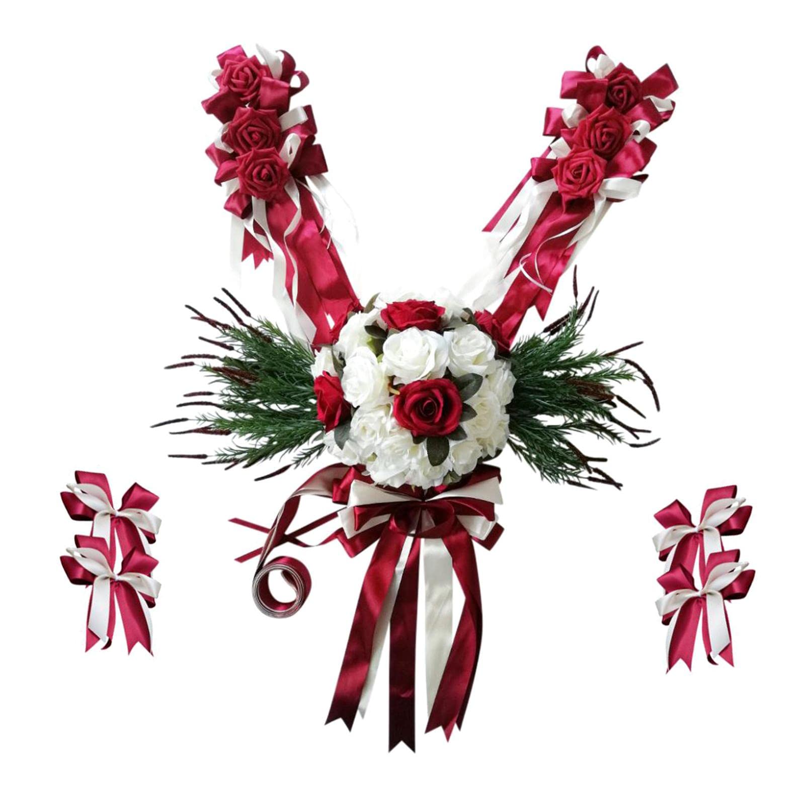 Harilla Multicolored Wedding Car Decorations - Burgundy Car Garland & Ribbons for Bridal Party, Anniversary, Graduation - Perfect for Special Occasions & Photo Shoots