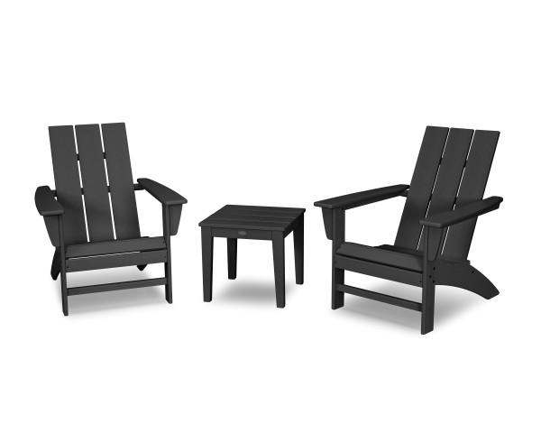 Premium Polywood Black Modern Adirondack 3-Piece Outdoor Furniture Set - Durable & Weather-Resistant Patio Chairs with Side Table - Perfect for Garden, Deck, Poolside & Backyard Relaxation