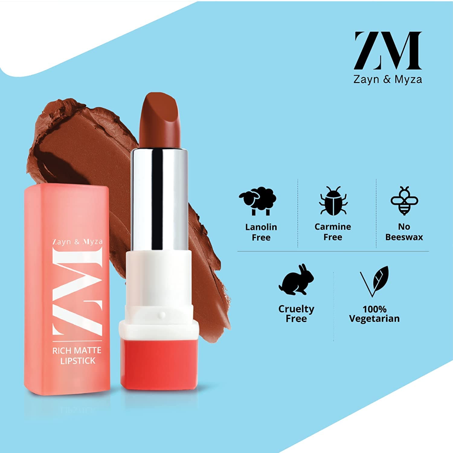 ZM Zayn & Myza Rich Matte Lipstick - Smooth, Lightweight, High Pigmentation with Argan Oil & Shea Butter (4.2g, Forbidden Red) | Long-Lasting Matte Finish for Day & Night Wear | Perfect for Parties, Dates & Professional Meetings