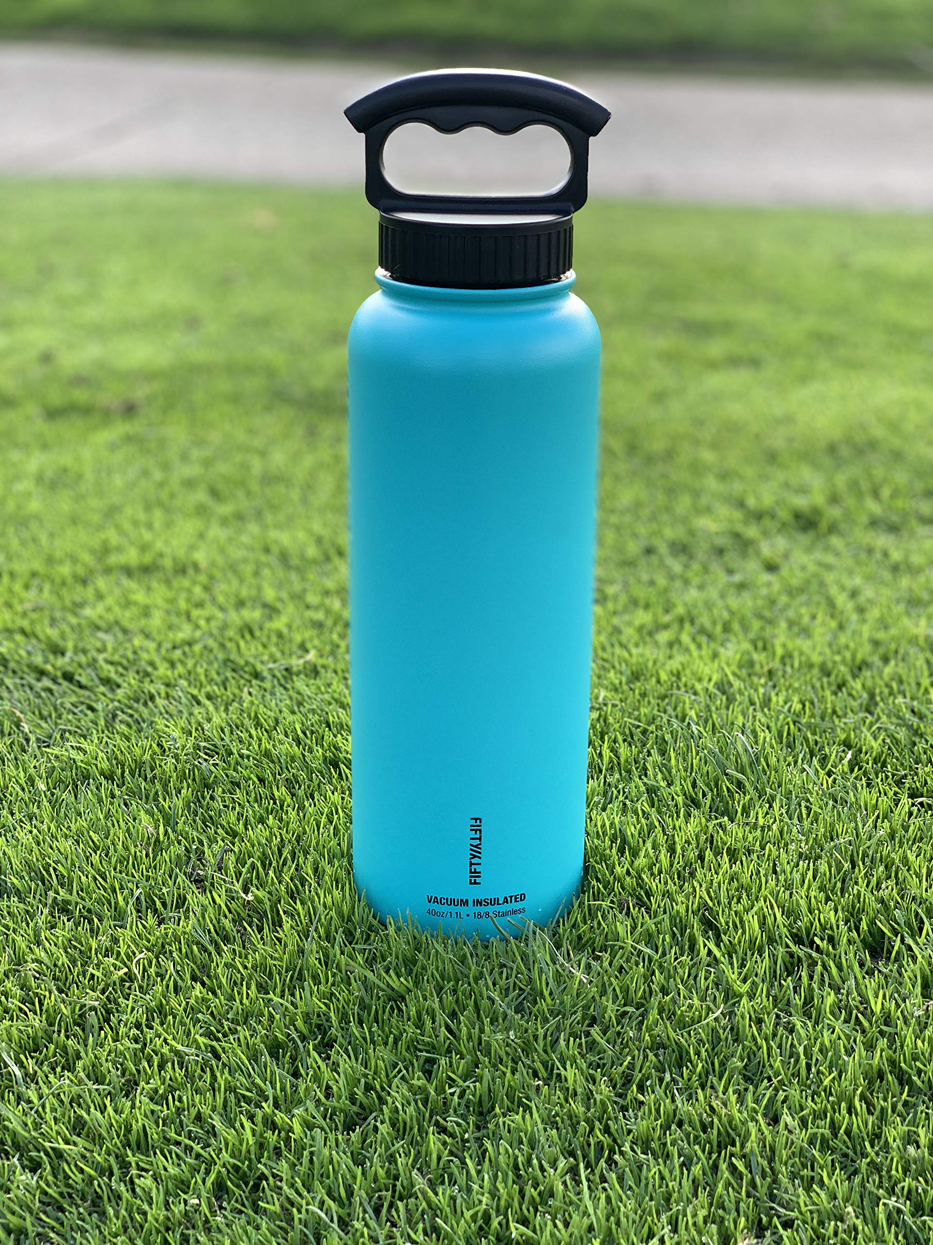 FIFTY/FIFTY 32oz Stainless Steel Vacuum Insulated Water Bottle - Double Wall Thermal Flask with Leakproof Wide Mouth & Easy Grip Cap - Perfect for Gym, Hiking, Travel & Outdoor Activities