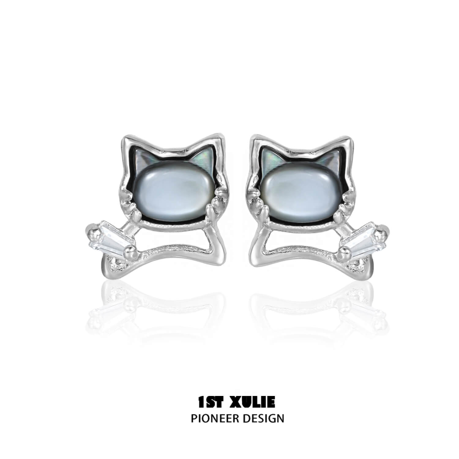 Stylish S925 Sterling Silver 18K Platinum Plated Black & Gray Cat Earrings for Women - Perfect for Casual Wear, Date Nights & Cat Lovers Gifts