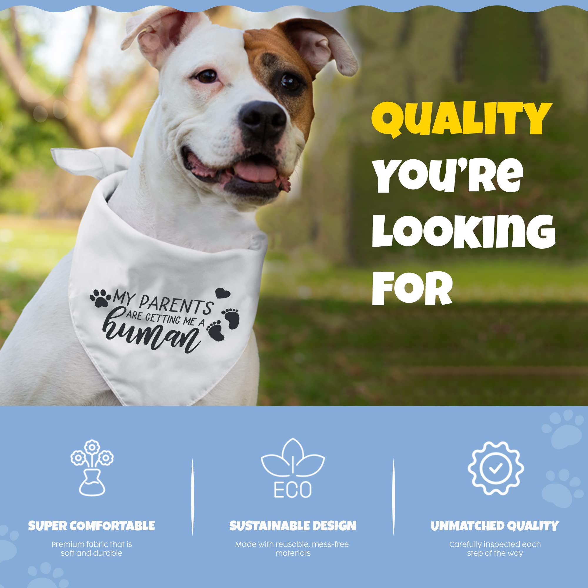 Adjustable Dog Bibs & Bandana Collar - Soft Cotton Washable Pet Scarf for Dogs (28 x 11 inches) - Perfect for Pregnancy Announcements, 'My Parents Are Getting Me a Human' Reveals, and Daily Pet Fashion Accessories