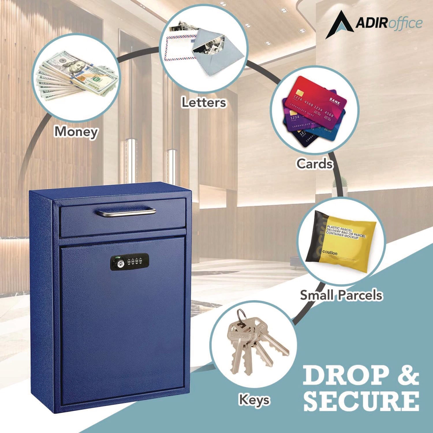 Secure Wall Mounted Locking Mailbox with Key & Combination Lock - Large 11.2
