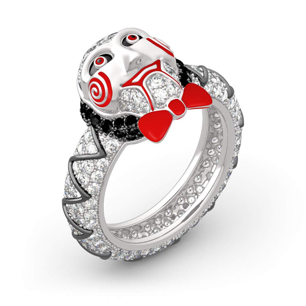 Jeulia 925 Sterling Silver Diamond Puzzle Ring Set - Jigsaw Killer's Mask Inspired Fashion Rings for Wedding, Engagement & Anniversary - Perfect for Cosplay, Gothic Fashion & Unique Gift Giving