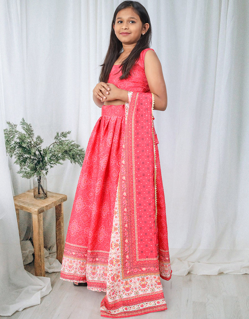 All-Season Designer Kids Lehenga Choli - Pink Chinon Sequins Crochet with Digital Print for Festivals, Weddings & Parties