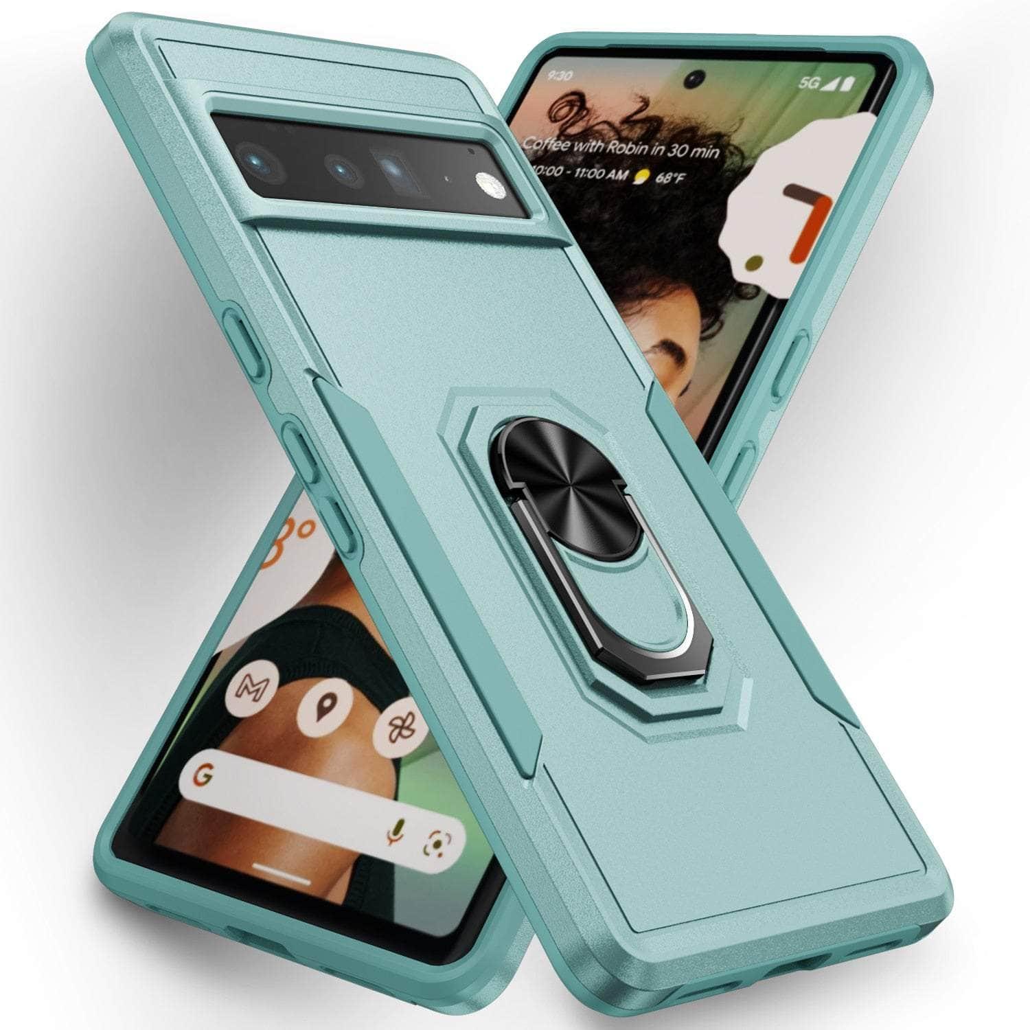 Heavy Duty Ring Bracket Case for Google Pixel 6 Pro - Shockproof Protective Phone Cover with Kickstand for Hands-Free Viewing, Gaming & Video Calls