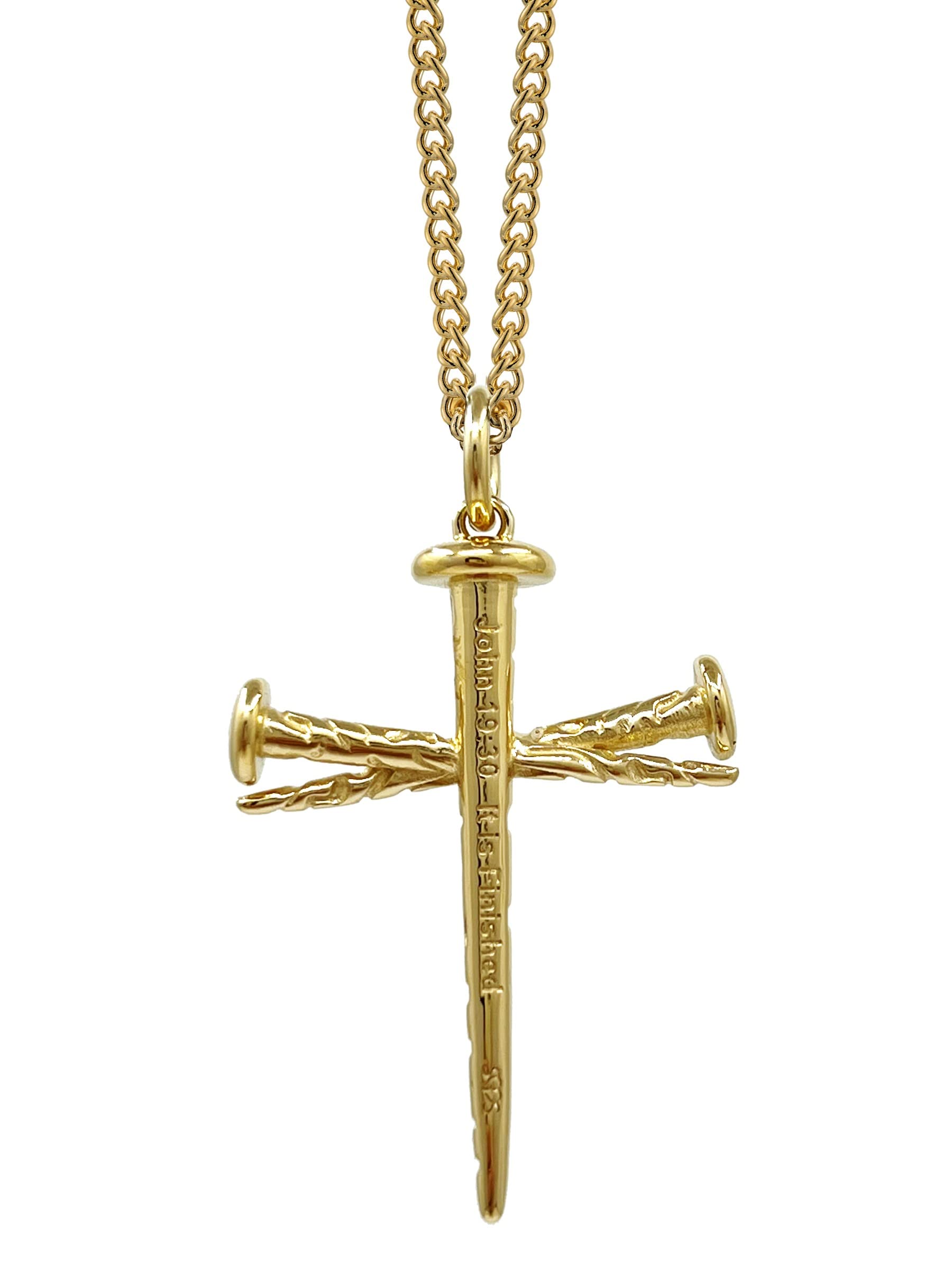 Shields of Strength Men's 14K Gold Plated & Stainless Steel Cross Pendant Necklace with John 19:30 Bible Verse - Christian Faith Jewelry Gift for Men, Baptism, Confirmation & Daily Wear