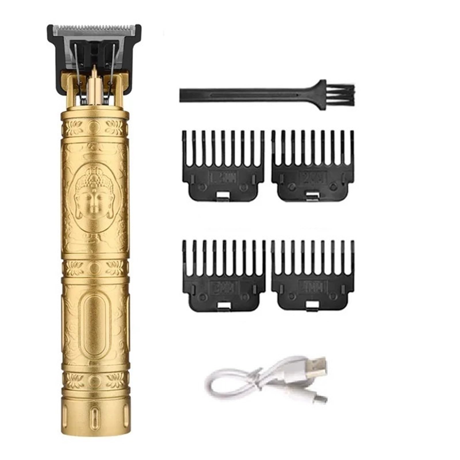 Professional Wireless Electric Hair Clipper & Beard Trimmer for Men - Gold Cordless Hair Cutting Machine with Precision Blades, Barber Quality Grooming Kit for Home & Salon Use (Gold Buddha-no Box) - Perfect for DIY Haircuts, Beard Styling & Personal Grooming