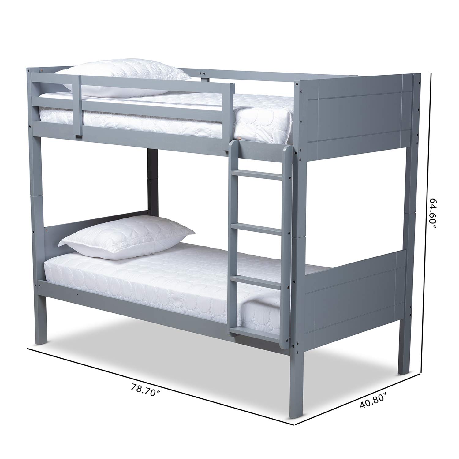 Baxton Studio Elsie Modern Twin Bunk Bed - Grey Wood Finish, Space-Saving Kids Bedroom Furniture for Small Rooms & Shared Spaces