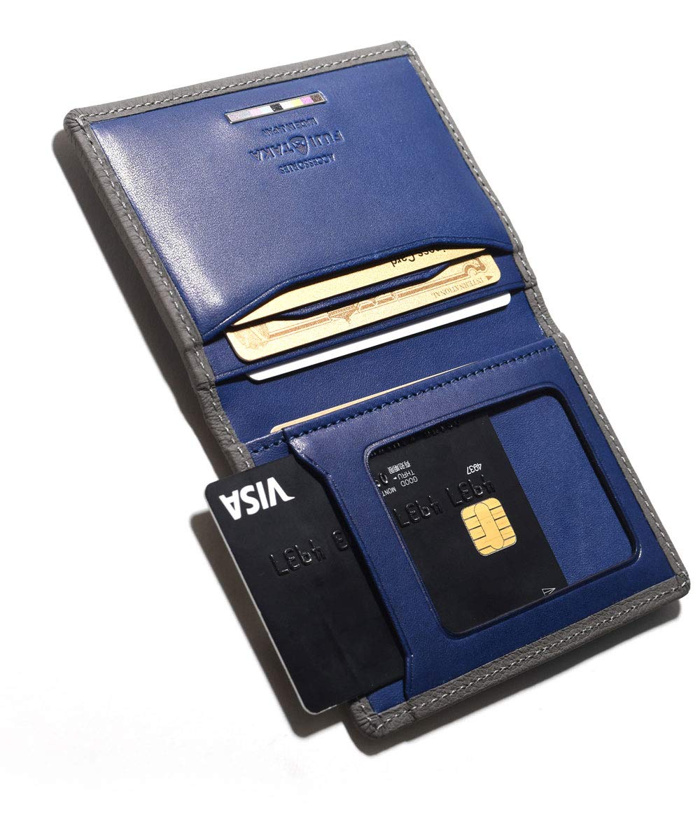 Premium Japanese Leather Pass Case DUPUY Bubble - Gray (No.639609) - Slim Wallet for Credit Cards & IDs - Perfect for Business Travel & Everyday Use
