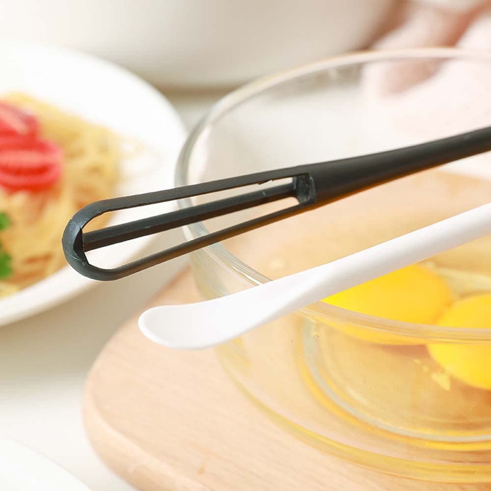 Mini Plastic Whisks with Long Handle - Double Head Egg Beater & Seasoning Spoon - 8.66 Inch Kitchen Gadget for Mixing, Beating, Cooking & Stirring (Black, YB123) - Perfect for Baking, Whisking Eggs, Making Sauces & DIY Crafts