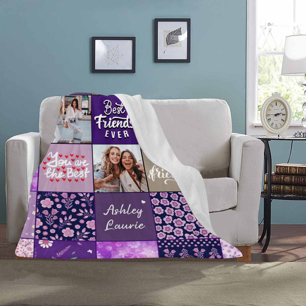 MyPupSocks Custom Best Friend Blanket - Personalized BFF Throw for Women, Purple Friendship Gift 60x80, Cozy Gift for Birthdays, Anniversaries & Sleepovers