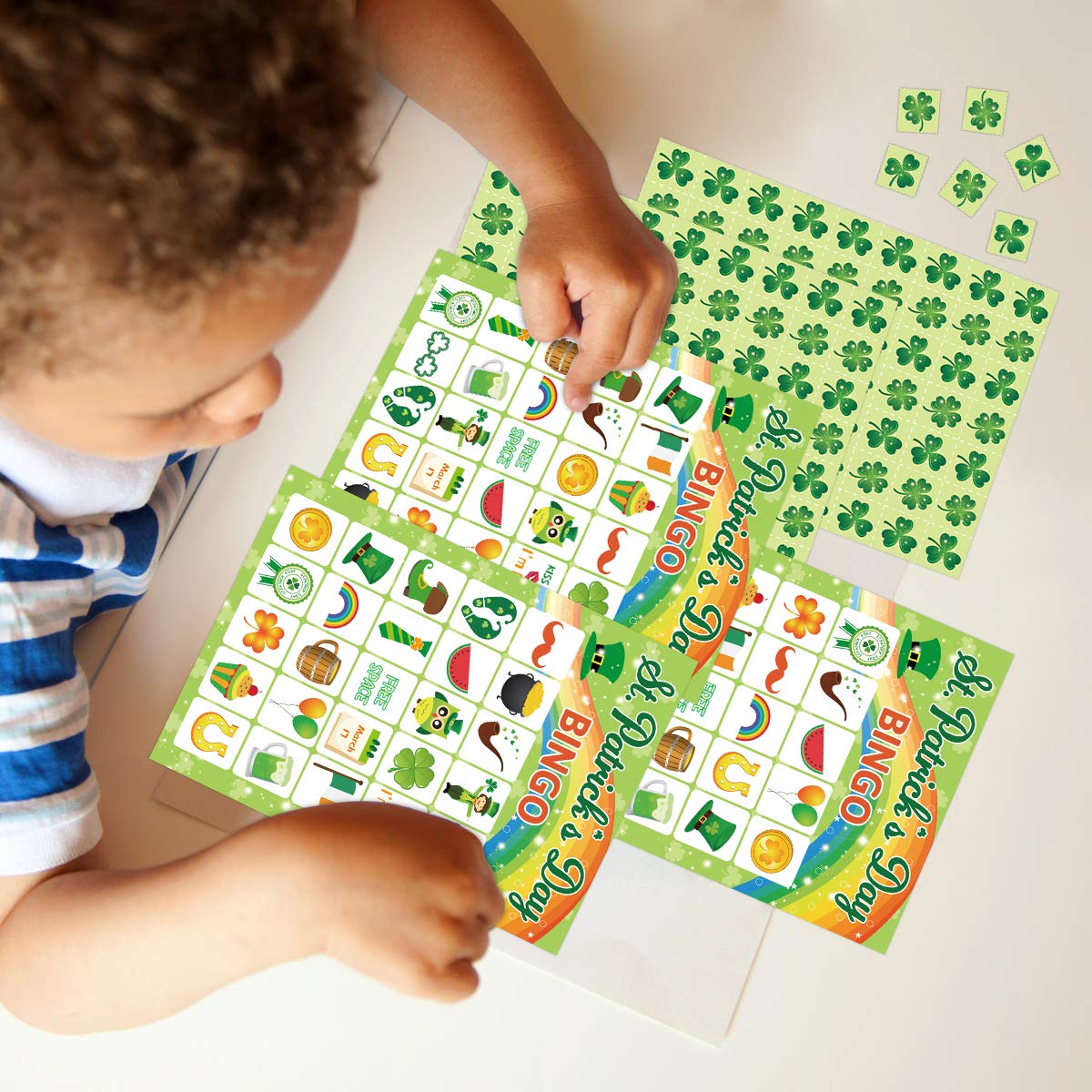 St. Patrick's Day Bingo Game for Kids - 24 Player Green Shamrock Party Supplies for Classroom, Family Gatherings & Festive Celebrations