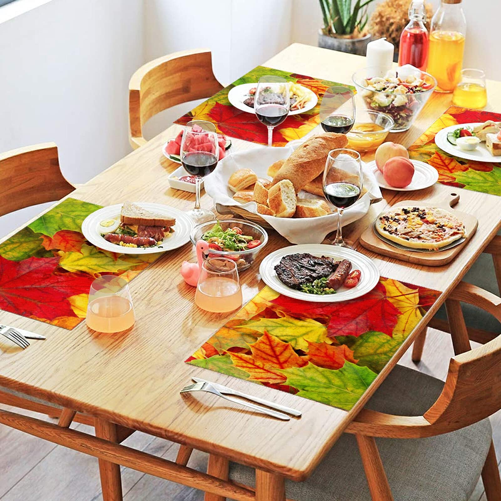Fall Maple Leaf Placemats Set of 4 - Non-Slip Heat-Resistant Thanksgiving Table Mats for Kitchen & Dining - 12
