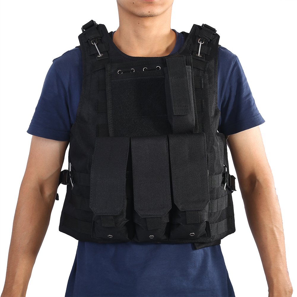 Tactical Vest for Men - Durable Outdoor Hunting Camping Hiking Fishing Airsoft Gear (Black) - Perfect for Military Training, Paintball, Survival & Tactical Sports