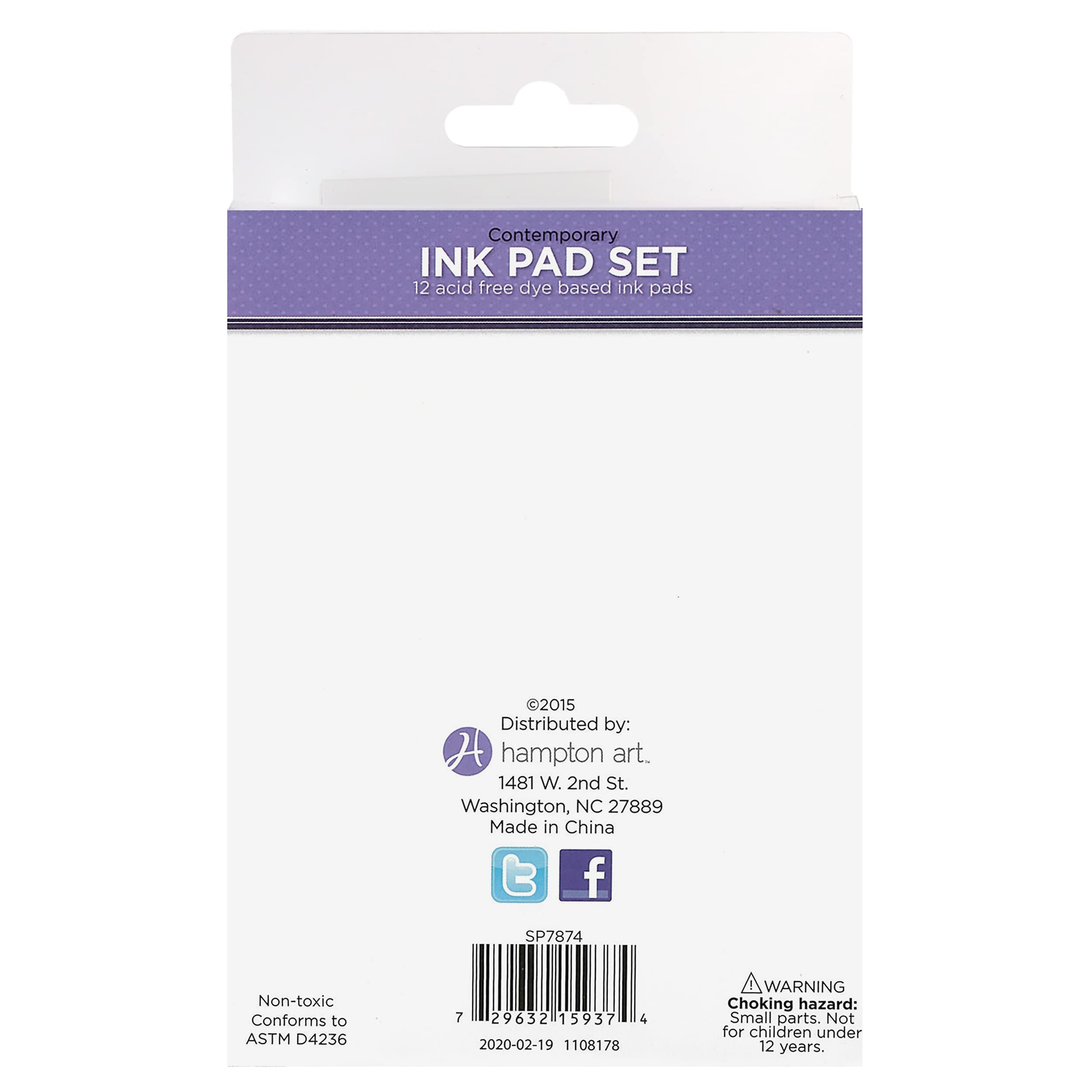 Hampton 12-Piece Washable Ink Pad Set for Stamps - Non-Toxic, Vibrant Colors for Kids & Crafting - Perfect for DIY Projects, Scrapbooking & Rubber Stamps