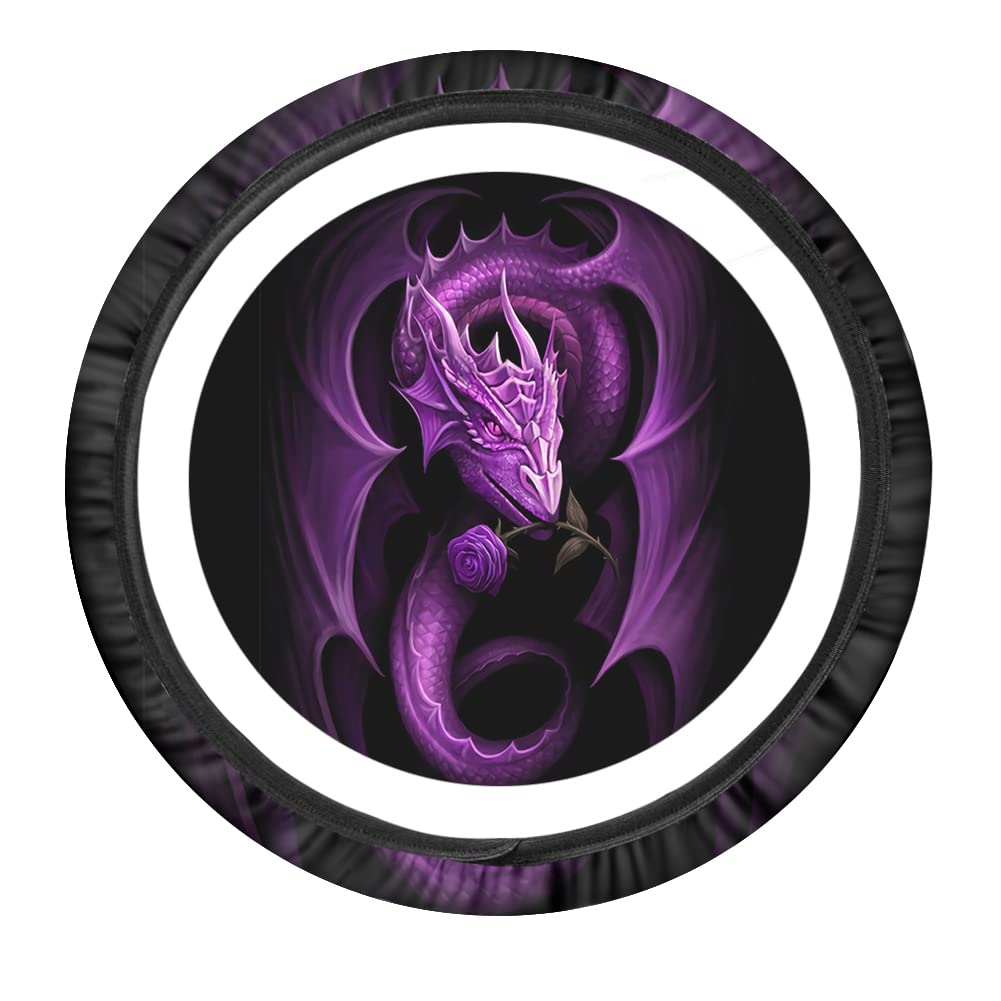 Jeiento Purple Dragon Steering Wheel Cover - Universal 15 Inch Anti-Slip Steering Wheel Protector for Women & Men | Perfect for Car Interior Decoration & Safe Driving Accessories