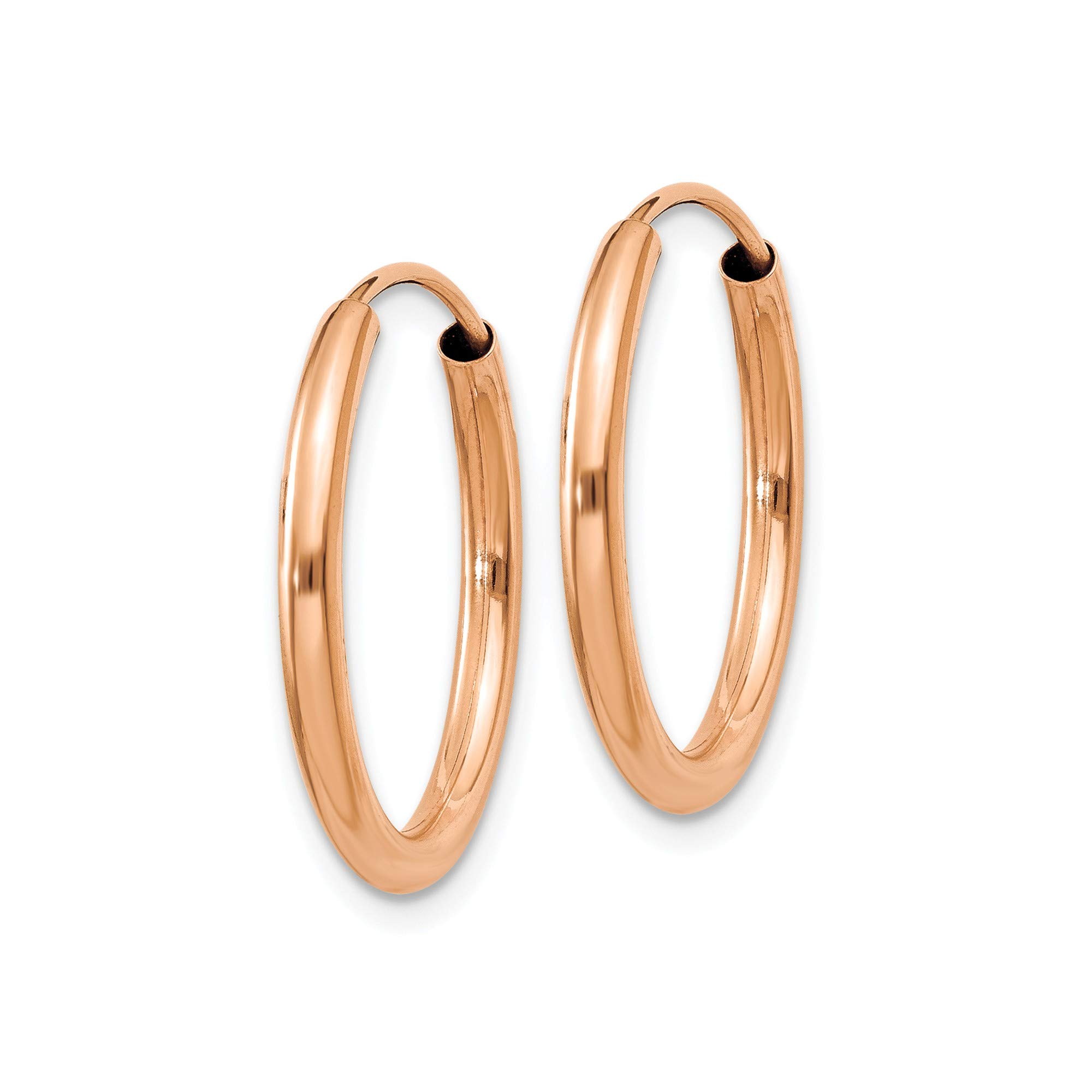 14K Rose Gold Polished Round 2mm Hoop Earrings for Women - Endless Circle Dainty Everyday Jewelry - Perfect for Work, Date Night & Special Occasions