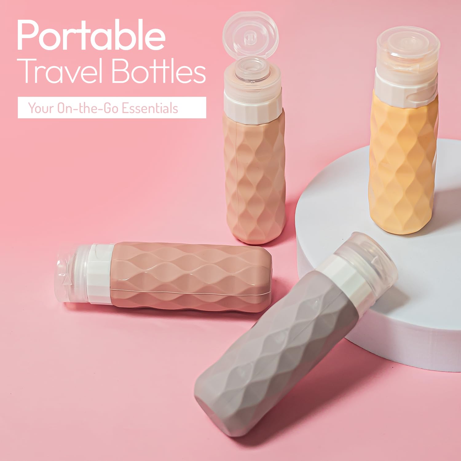 Leak-Proof 90ml Silicone Travel Bottles (4-Pack) - TSA & CAA Approved Toiletry Containers for Shampoo, Lotion & Soap - Squeezable Pastel Travel Essentials for Airplane, Gym & Vacation