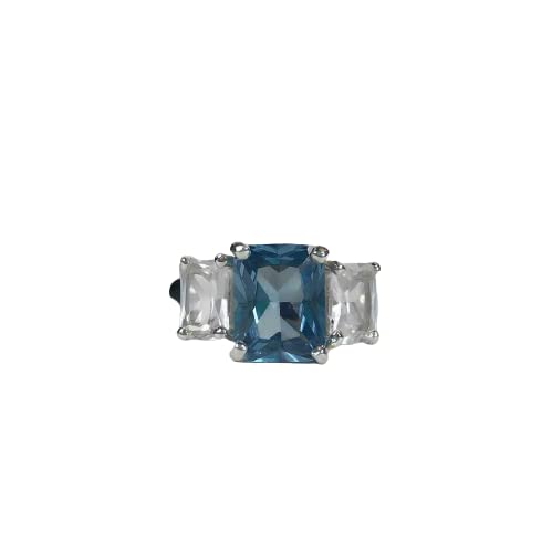 2.5ct London Blue Topaz Engagement Ring for Women - Radiant Cut Trilogy Setting, White Gold Plated | Perfect for Proposals, Anniversaries & Special Occasions