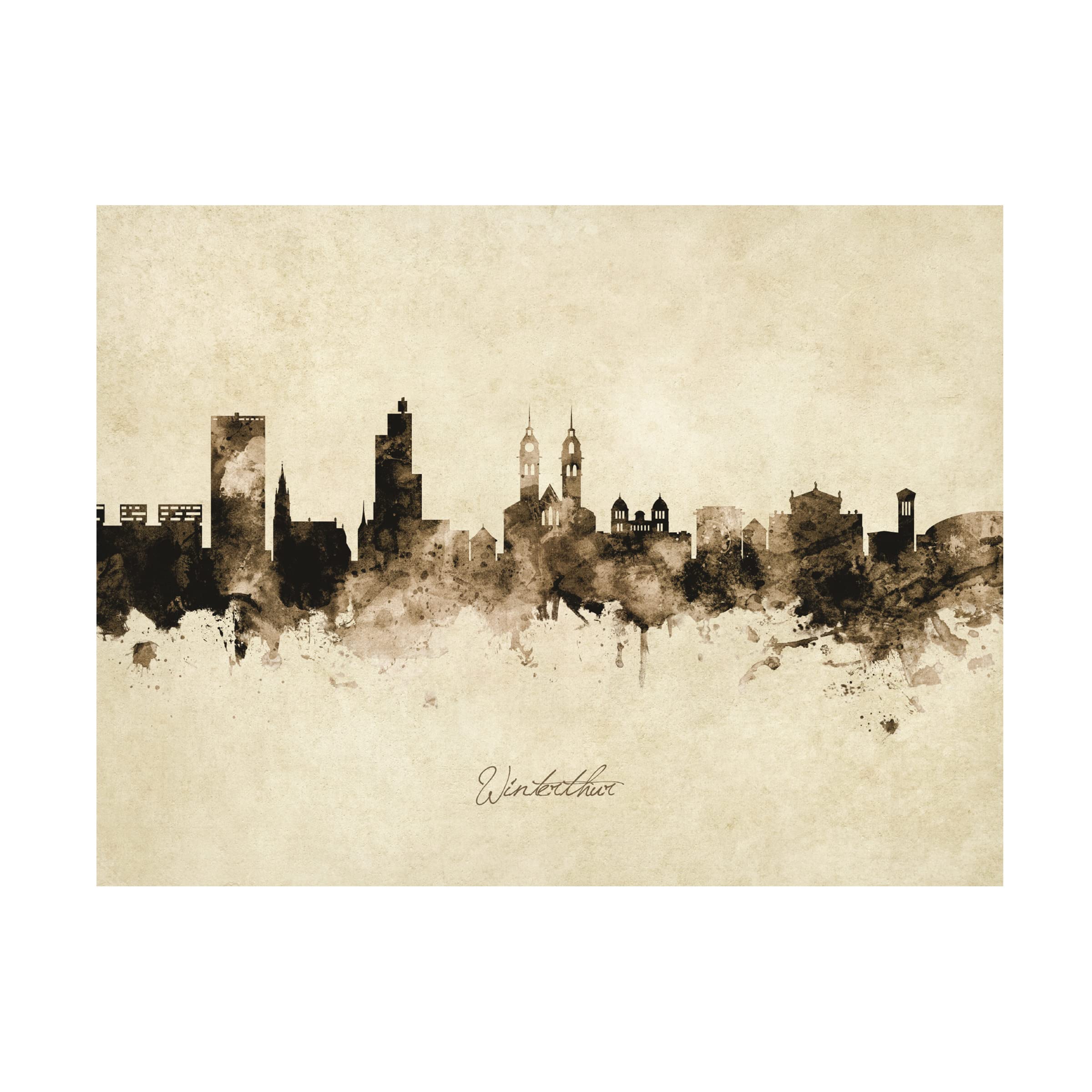 Michael Tompsett Winterthur Switzerland Skyline Vintage Canvas Art Print - Premium Wall Decor for Living Room, Bedroom & Office