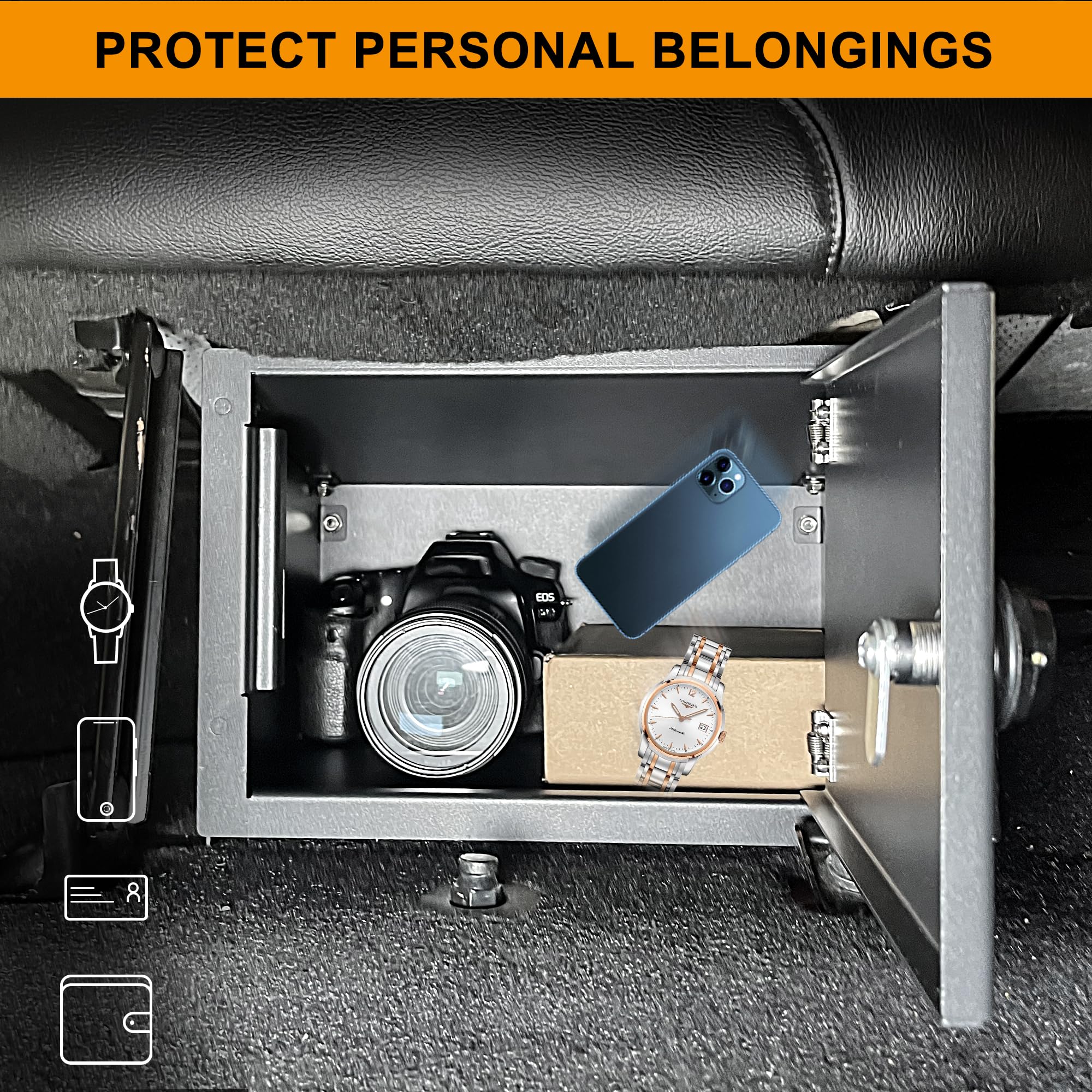 BESTAOO Under Seat Storage Lock Box Gun Safe Security Organizer for 2018-2025 Jeep Wrangler JL 4 Door 4XE - Black Underseat Tray for Interior Accessories | Secure Handgun Storage, Car Organization & Rear Passenger Side Protection