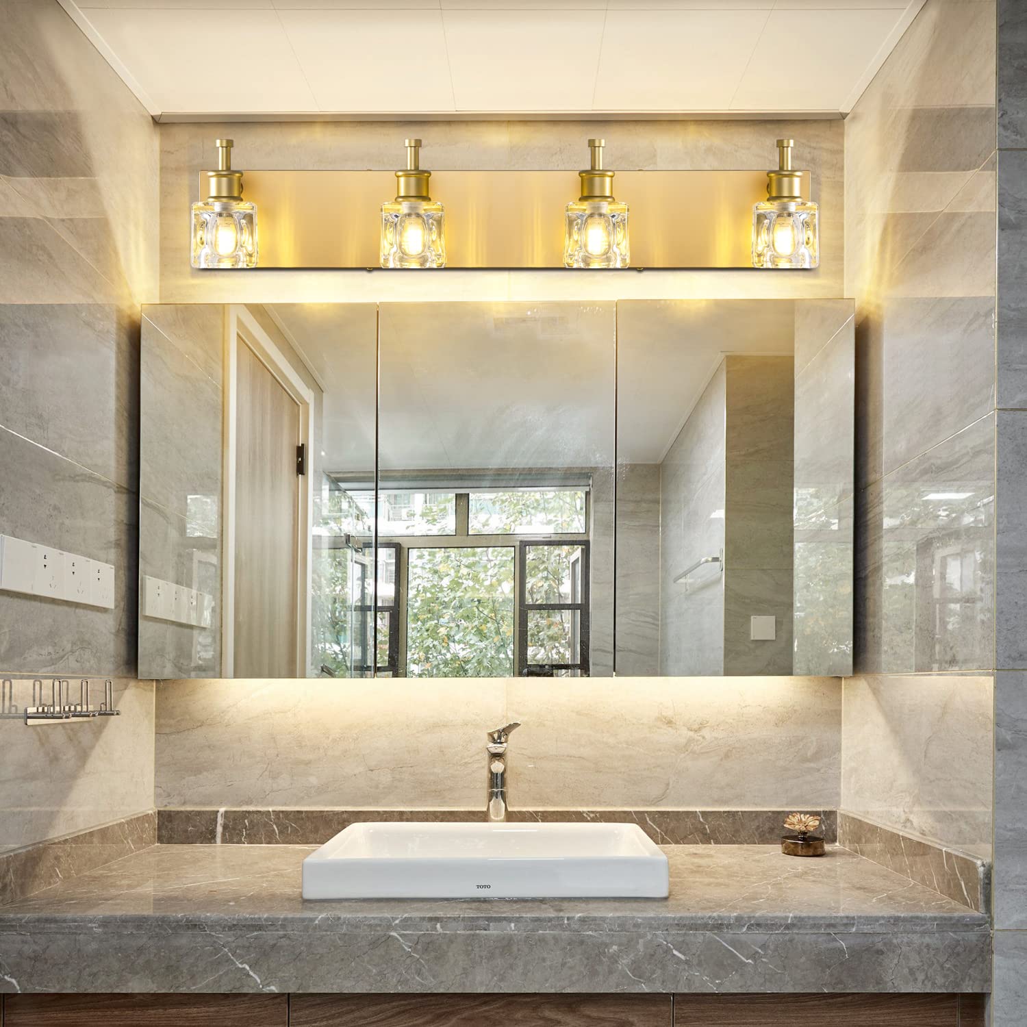 Modern Crystal Bathroom Vanity Light - Gold 4-Light Fixture for Mirror - Perfect for Bathroom & Dressing Room Lighting