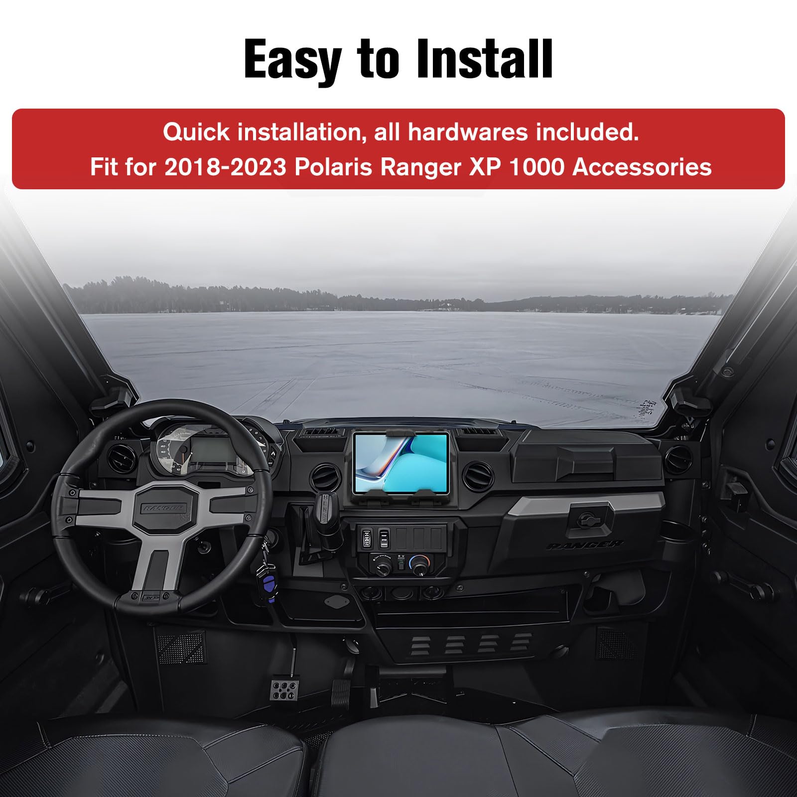 **LitMiRaCle Universal Tablet Phone Holder with Storage Box Organizer Tray – Compatible with 2018-2023 Polaris Ranger XP 1000, GPS Mount, Car & Truck Accessories – Perfect for Off-Roading, Camping, and Work Sites**