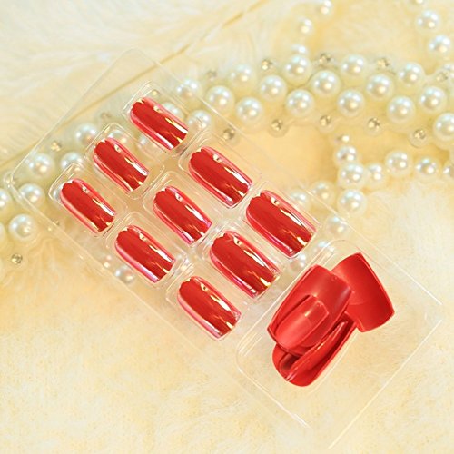 24pcs Christmas Long Fake Nails - Red Reflective Mirror Square Nail Tips for Holiday Parties & Gift Giving | Xmas Nail Decorations for Women, Festive Manicure Accessories
