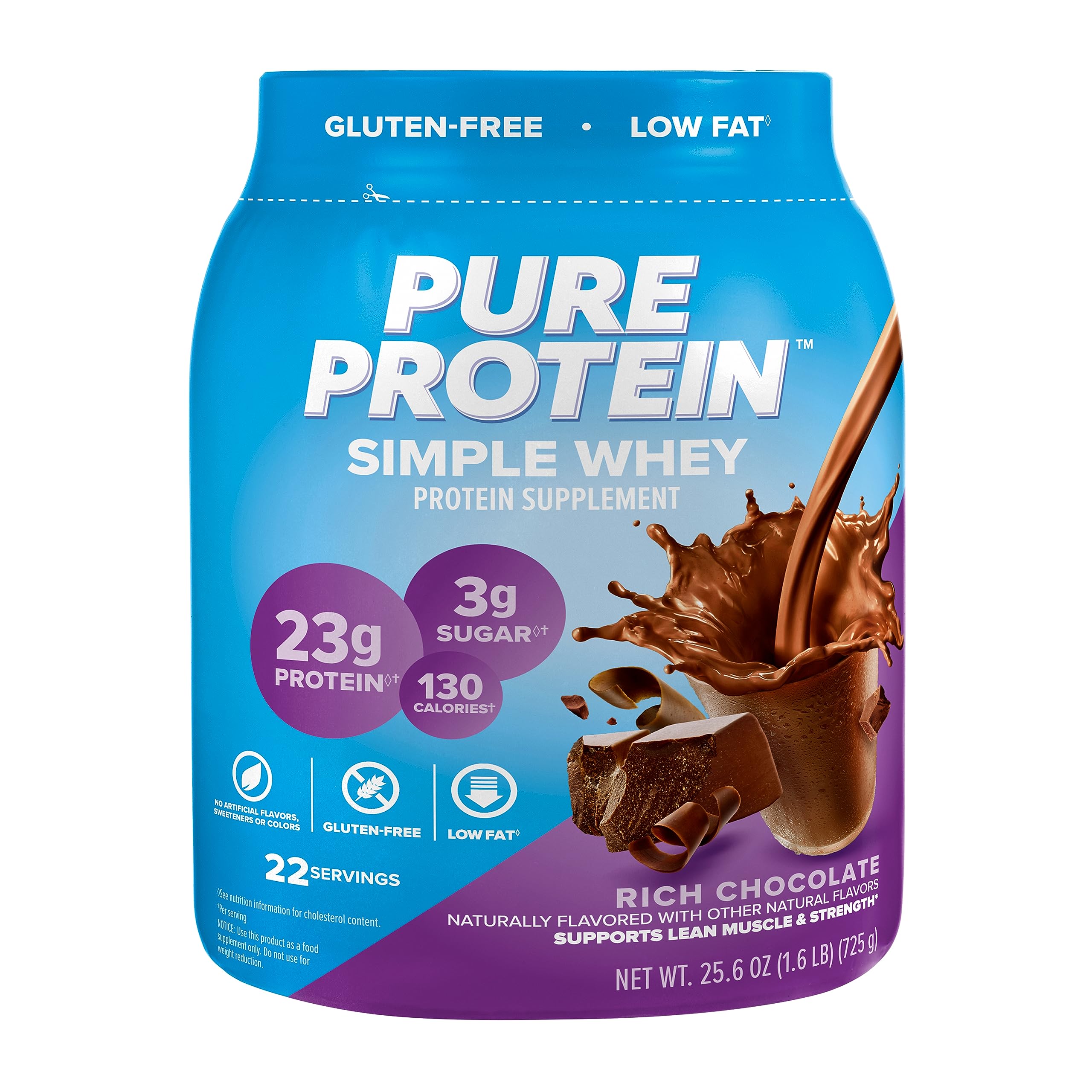 Pure Whey Protein Powder - Gluten Free, 23G Protein per Serving, Rich Chocolate Flavor, 1.6lbs (725g) - Ideal for Post-Workout Recovery, Muscle Building & Healthy Lifestyle