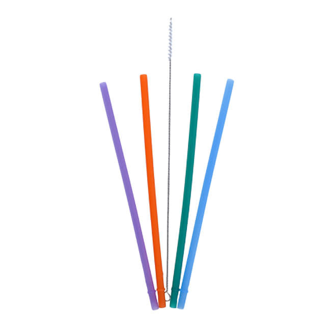 Colibri Reusable Silicone Straws - 4 Pack with Cleaning Brush | Eco-Friendly, BPA-Free Drinking Straws for Smoothies, Cocktails, and Iced Coffee at Home or Travel