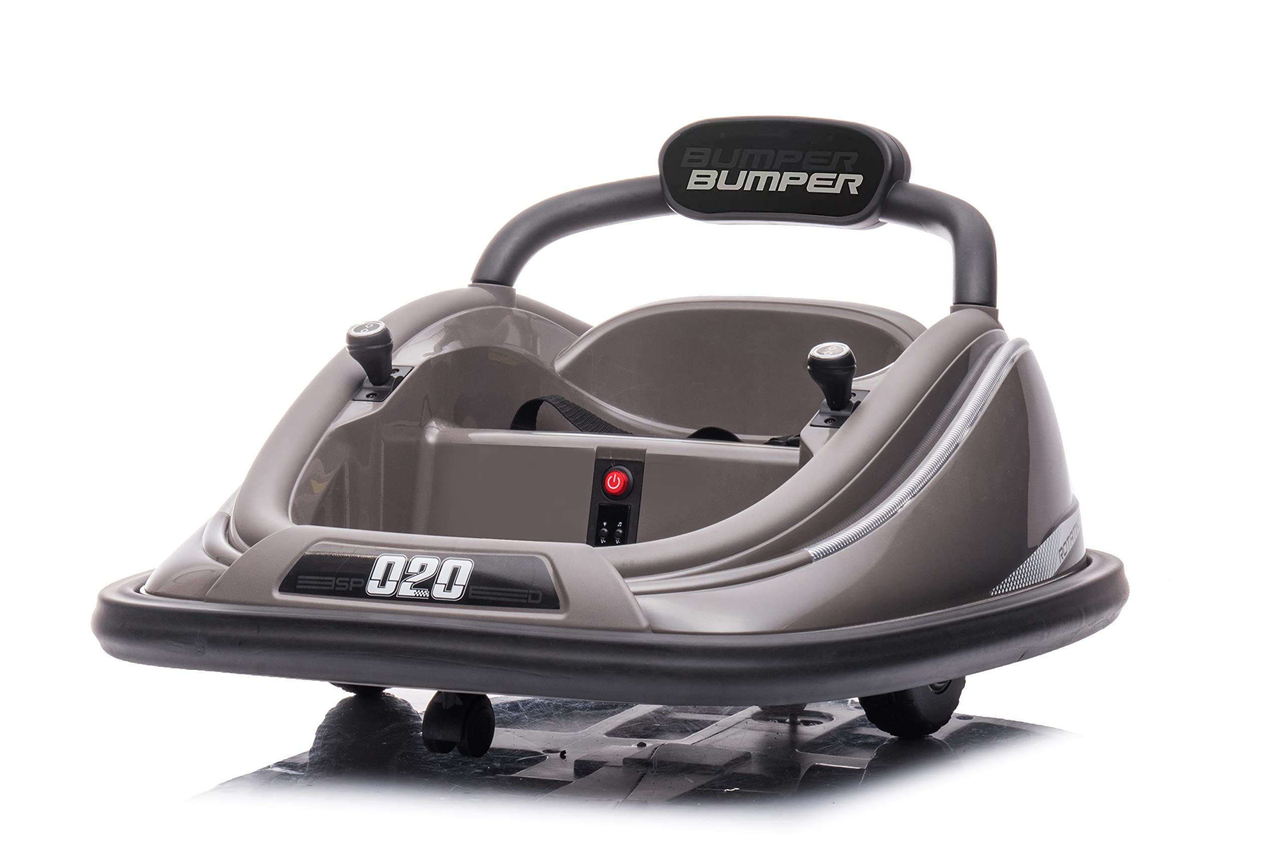 12V Rechargeable Bumper Ride-On Toy Car for Kids - Battery Powered Electric Vehicle with 360° Spin, Parent Remote Control, Foot Pedal & Dual Joysticks - Fun LED Lights & Music - Perfect for Indoor & Outdoor Play (Gray)