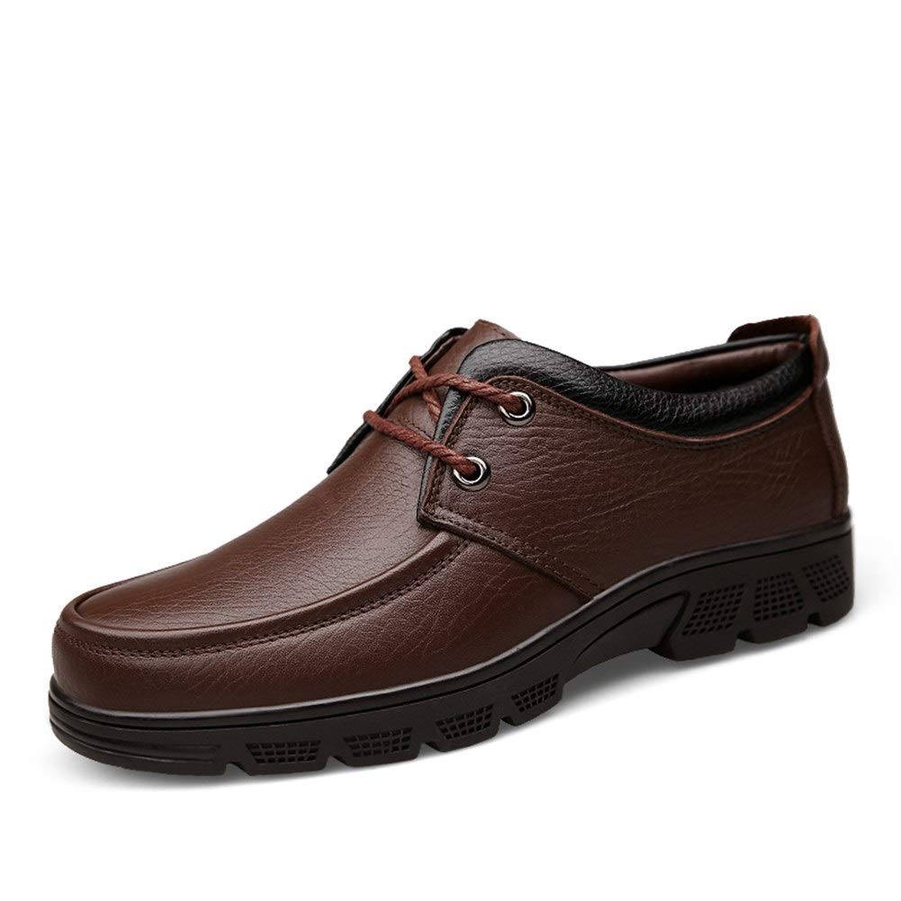 Premium ANGELIA Men's Leather Dress Shoes - Slip On Round Toe Cowhide Oxfords for Business & Casual Wear | Non-Slip Sole | Brown Cotton Lace Up (Size 9) | Perfect for Office, Weddings & Formal Events