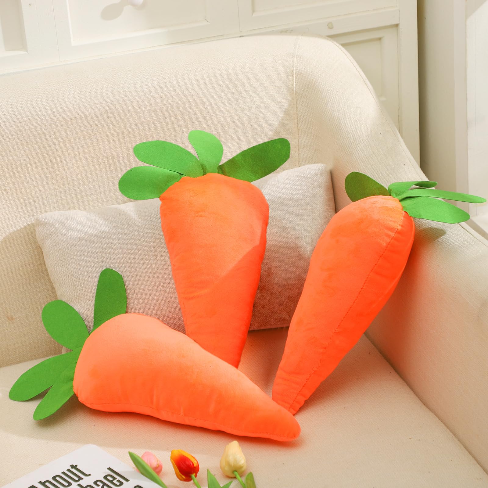 Chitidr 3-Piece Easter Carrot Throw Pillow Set - Soft Carrot-Shaped Cushions for Home Decor, Bedroom, Couch & Festive Gift - Perfect for Easter Decorations, Spring Home Accents & Cozy Living Room Styling