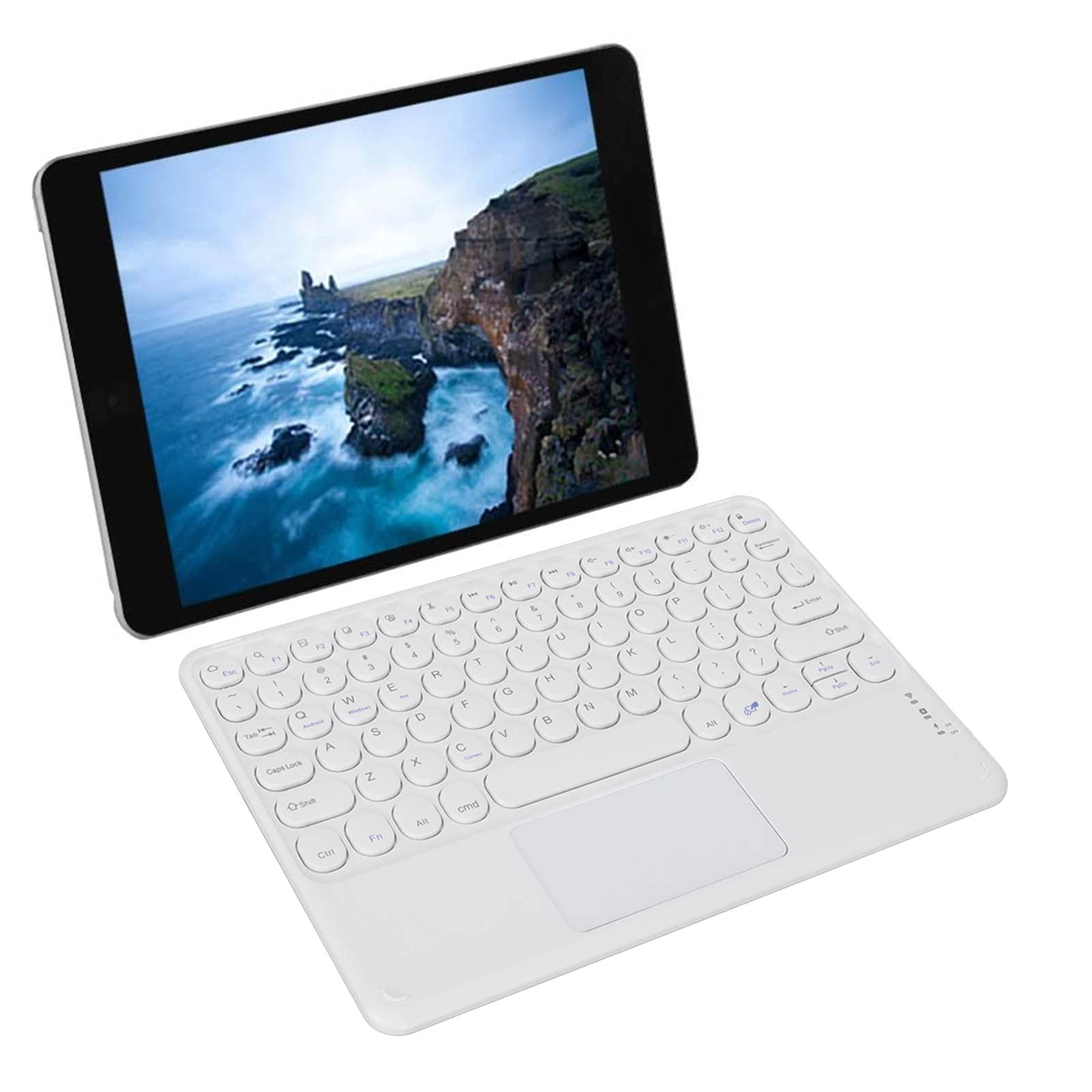 Slim 10-inch Wireless Bluetooth Keyboard with Touchpad - Waterproof Round Keycap Design for PC, Laptop, Tablet & Smartphone (White) | Perfect for Office Work, Home Use & Travel Typing