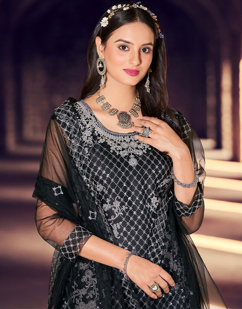 Black Heavy Net Pant Salwar Suit - Elegant Traditional Indian Outfit for Women | Perfect for Weddings, Festivals & Special Occasions