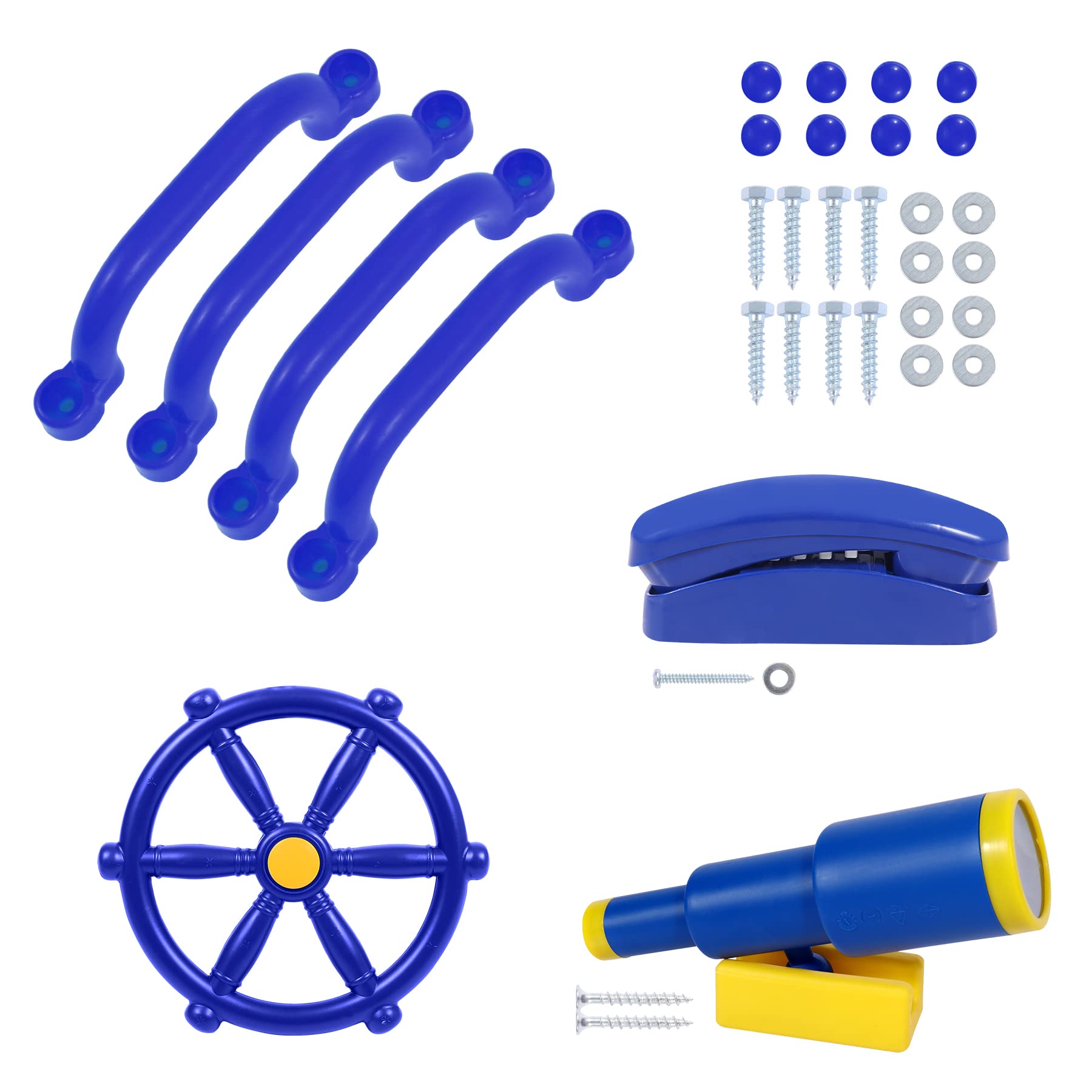 RedSwing Kids Outdoor Playground Accessories Set - Pirate Ship Wheel, Toy Telescope & Safety Handles for Backyard Swing Sets | Durable Blue Play Equipment for Children's Playhouse & Outdoor Fun